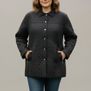 Equestrian Diamond Quilted Snap Front Collared Jacket Black XXL